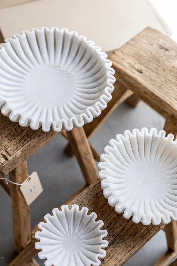 Marble Fluted Scalloped Bowls Made in India Small 6x6"