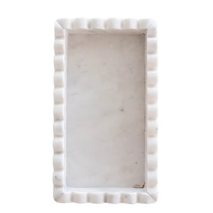 White Marble Scalloped Tray Made in India