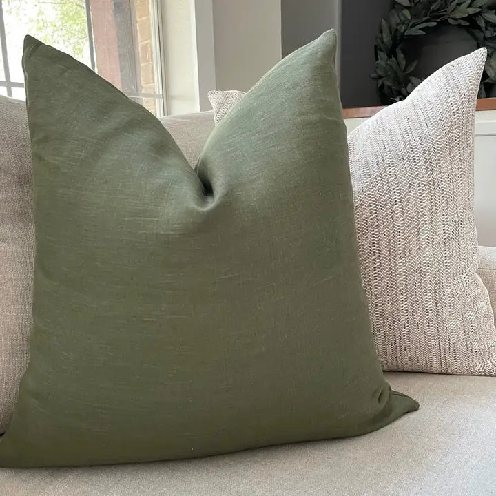 Olivia Olive Green Pillow Cover with Feather Insert 18 x 18" Made in the USA