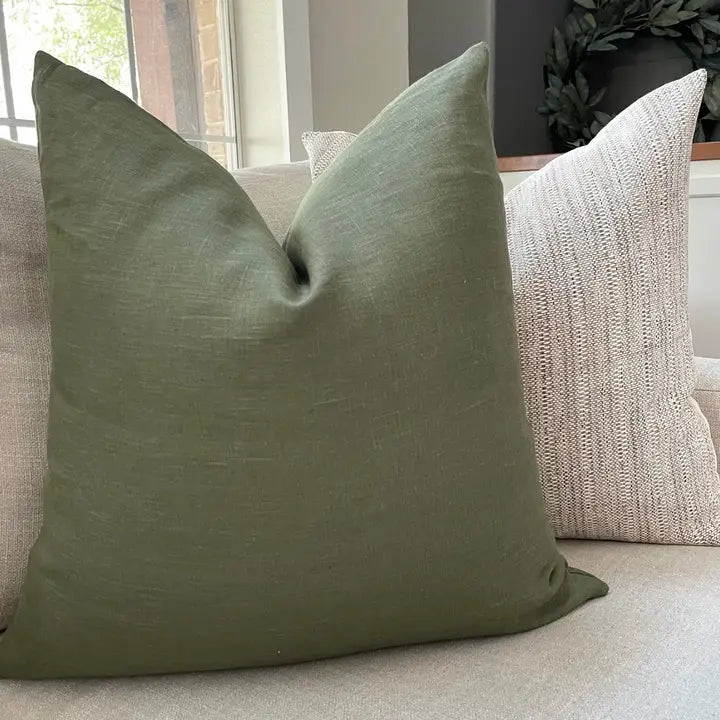 Olivia Olive Green Pillow Cover with Feather Insert 20 x 20 Made in t The Little Marketplace