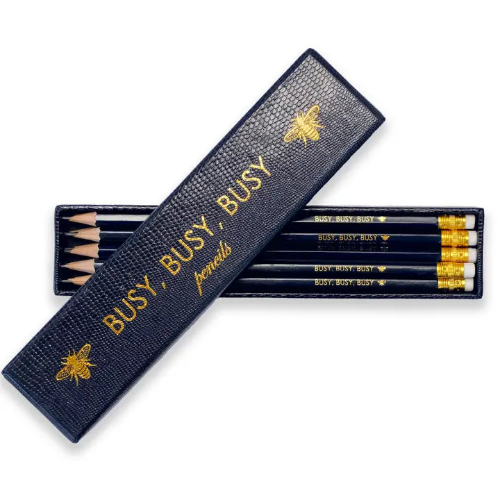 Box of 10 Navy Pencils - Busy, Busy, Busy