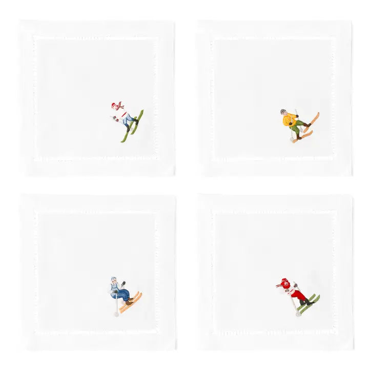 Skiers Cocktail Napkins | Mixed Set of 4