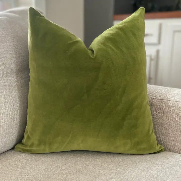 Green Velvet  Pillow Cover with Feather Insert 20 x 20" Made in the USA