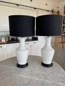 Pair of Lamps with Black Linen Shade