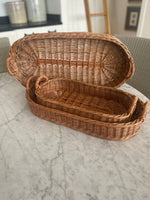 Load image into Gallery viewer, Oval Small Wicker Serving Tray 18”L, 9”D
