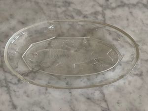 Heavy Oval Glass Serving Plate Fish Embossed