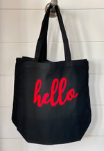 Load image into Gallery viewer, Canvas market tote “hello” red
