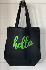Load image into Gallery viewer, Canvas market tote “hello” green
