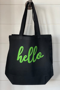 Canvas market tote “hello” green