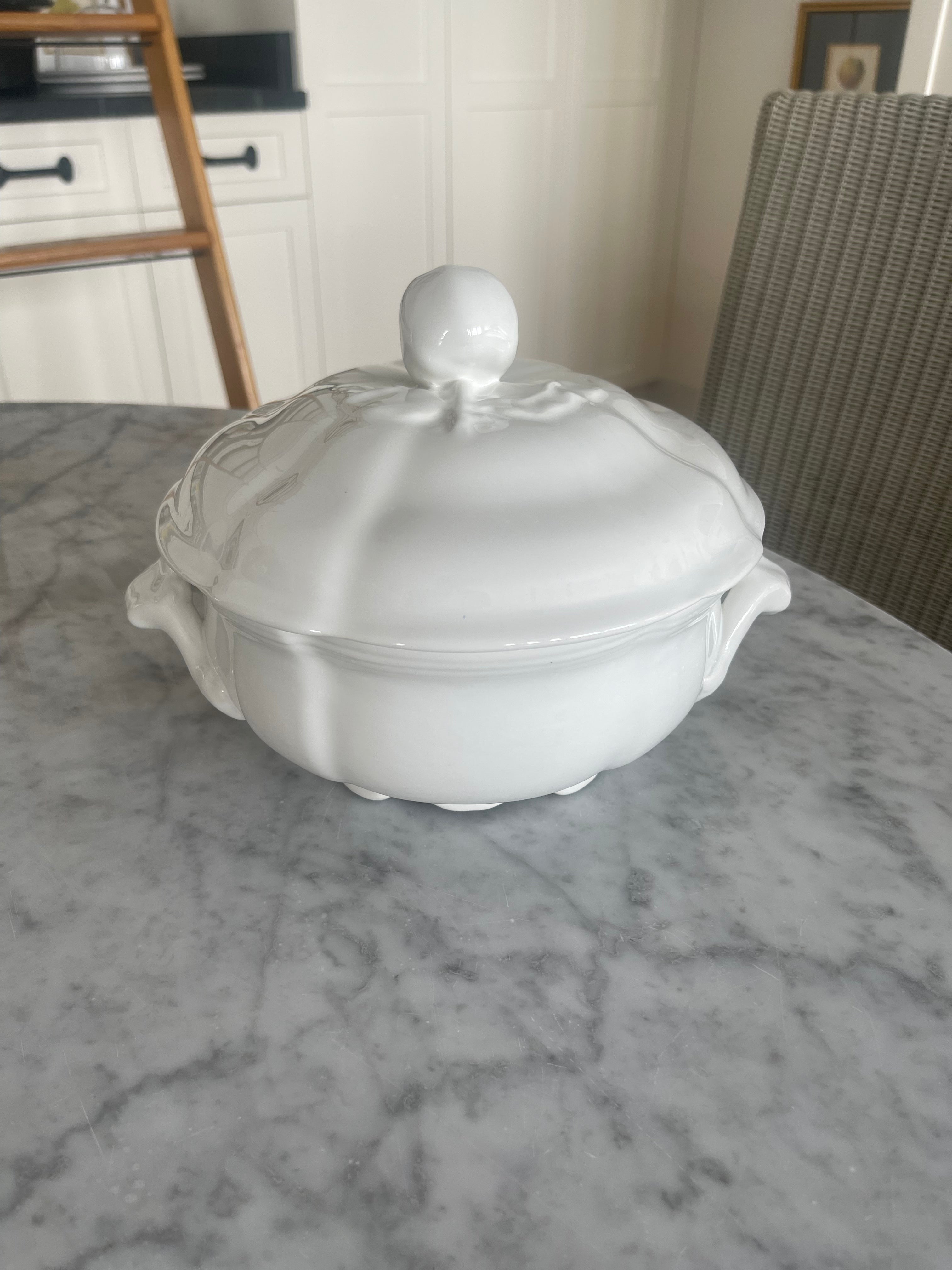 Luneville France White Serving Bowl w/Lid