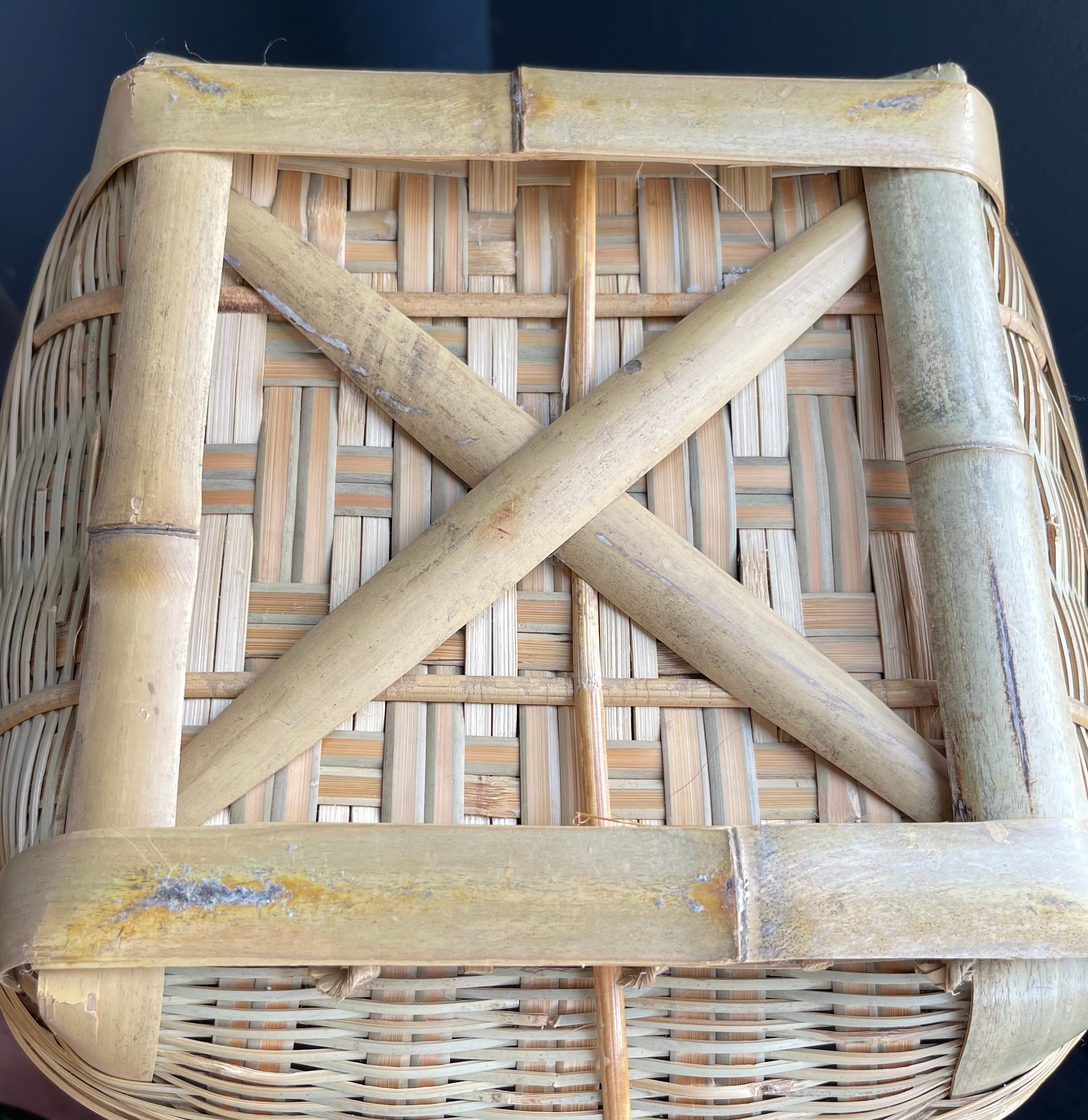 Vintage Hand Woven Basket 12” T x 15” W
