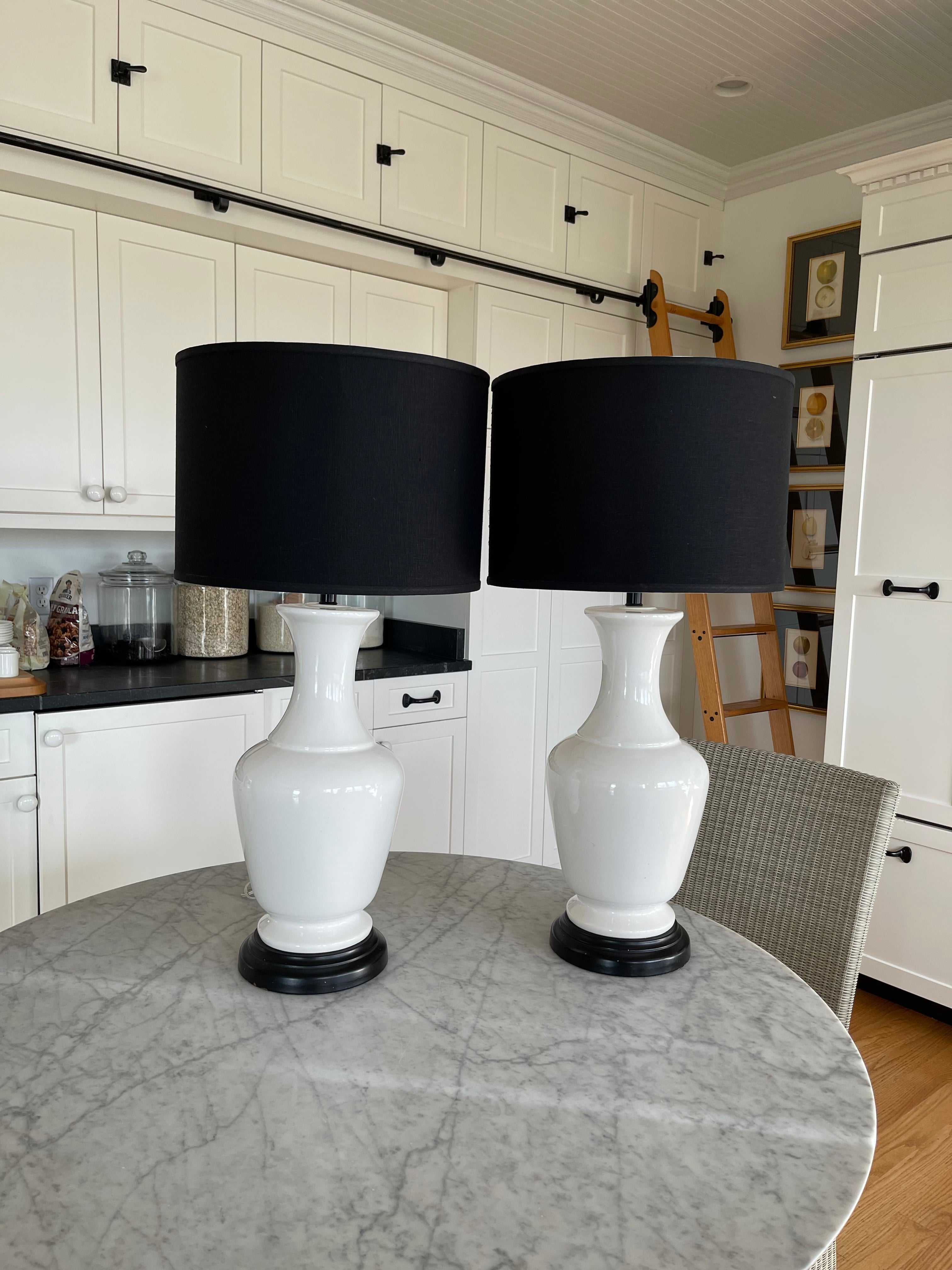Pair of Lamps with Black Linen Shade