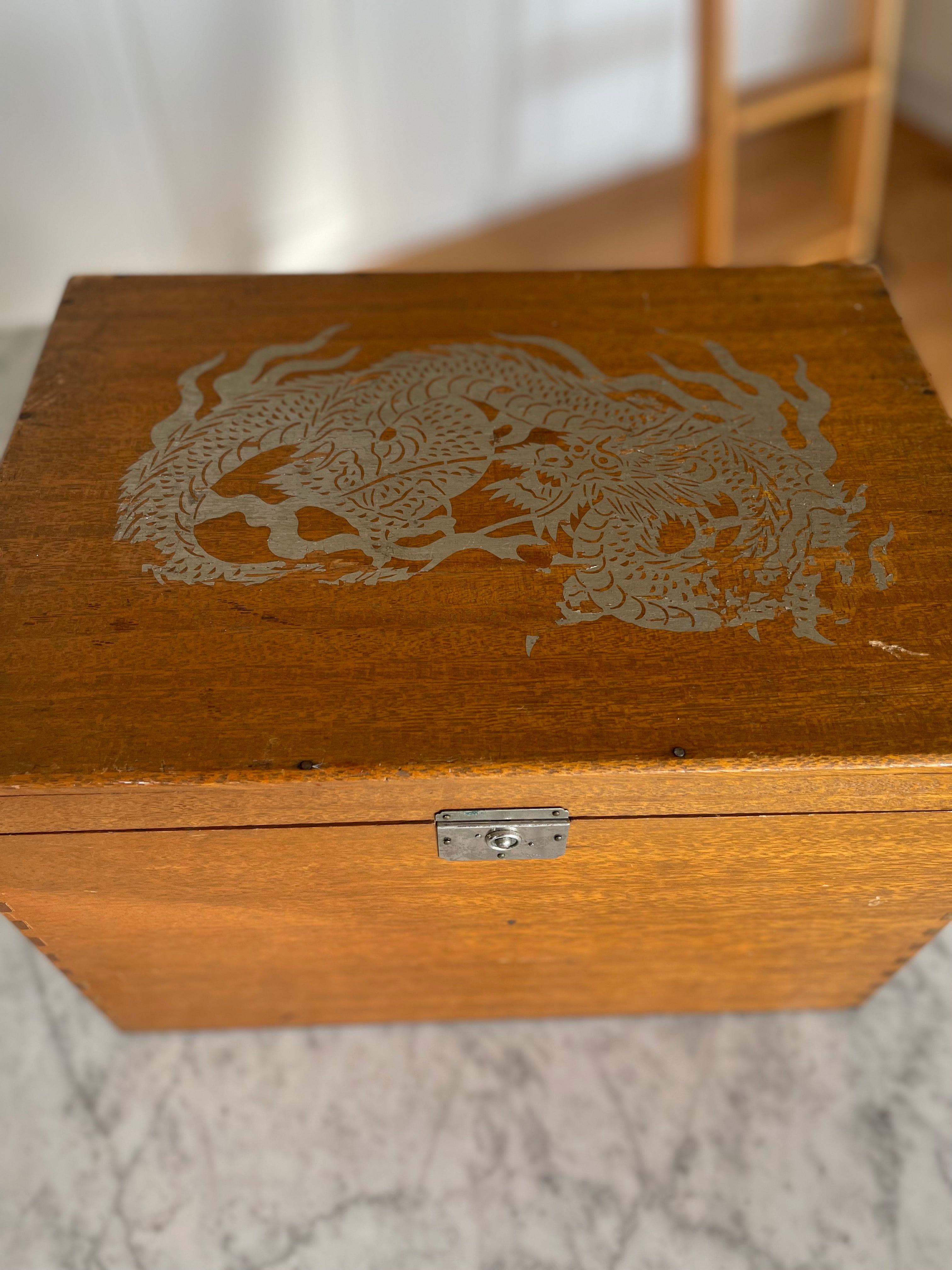 Fabulous Vintage Tea Box with Tin Liner Dragon Motif