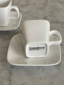 Set of 2 Crate & Barrel Porcelain Square Espresso Cups and Saucers BS3