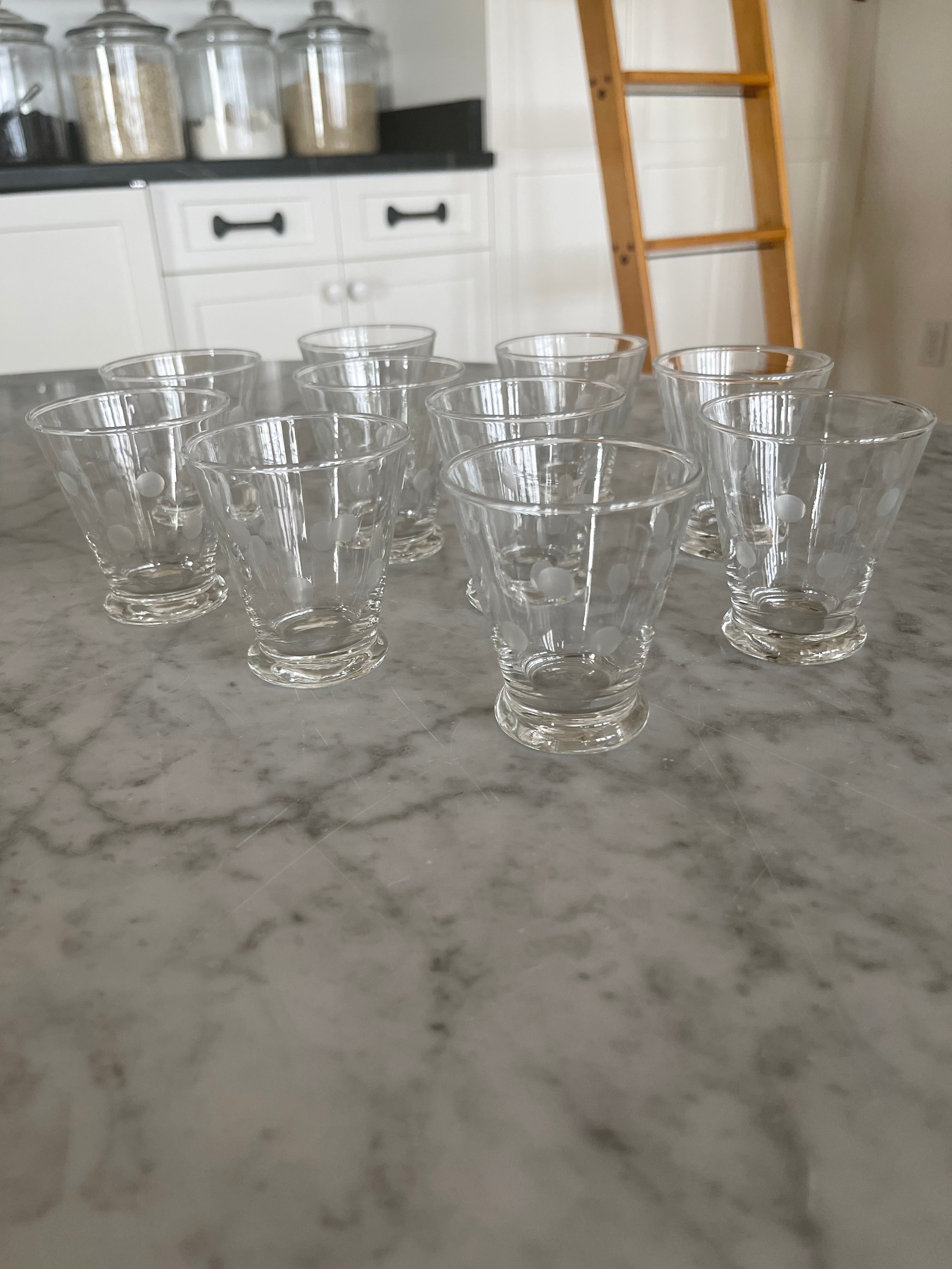 Set of 10 Vintage 3” Polka Dot Juice Glasses