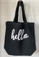 Load image into Gallery viewer, Canvas market tote “hello” white
