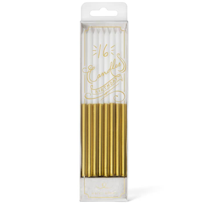 White Birthday Candles Dipped in Gold
